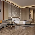 Modern Hotel Room Interior With King Bed Wooden Walls Large Window TV Desk And Rug