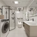 Modern Bathroom Interior Design With Open Shower Toilet Vanity White Tiles Mirror And Plants