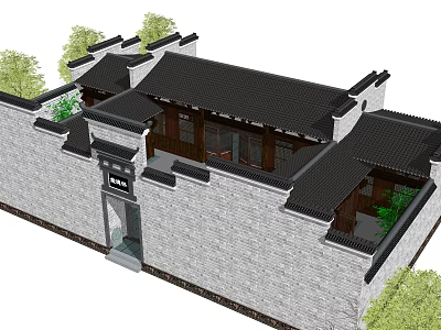 Ancient Chinese Architecture With Gray Brick Walls Black Tiled Roofs And Courtyard Green Plants 3d model