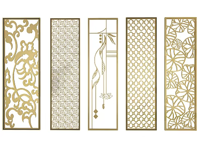 Golden Room Dividers With Intricate Cut Out Patterns And Various Designs 3d model