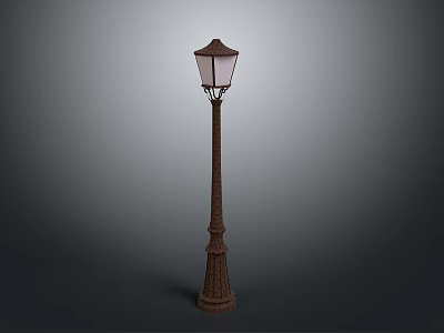 Vintage Street Lamp With Textured Pedestal Base And Lantern Shade 3d model