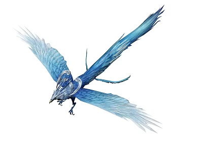 Blue Mythical Flying Creature With Feathered Wings And Elegant Tail In Flight 3d model