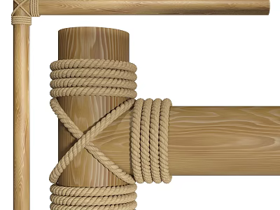 Traditional Wooden Building Component With Crossed Rope Wrapped Posts And Beams 3d model