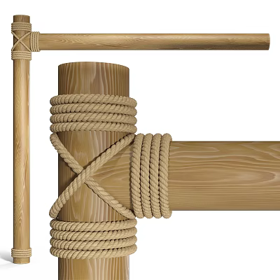 Traditional Wooden Building Component With Crossed Rope Wrapped Posts And Beams 3d model