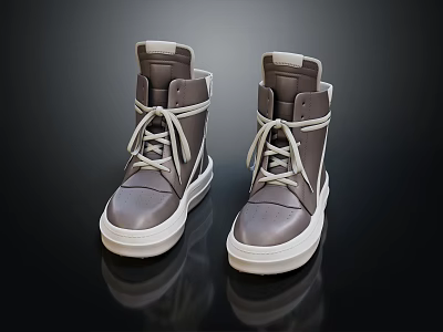 Modern Gray High Top Leather Shoes With Light Colored Laces And White Sole 3d model
