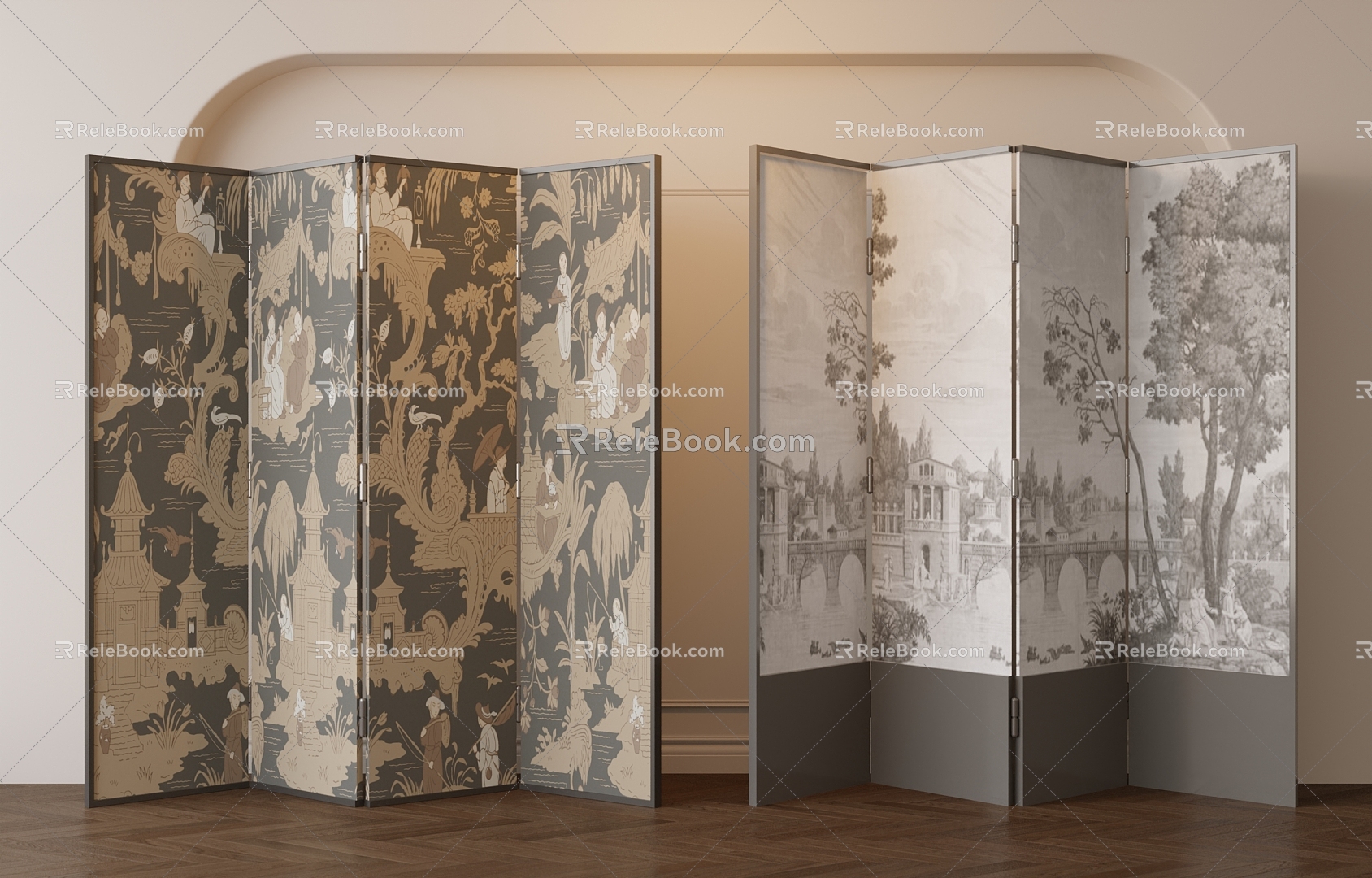 Wind retro new Chinese partition screen 3d model