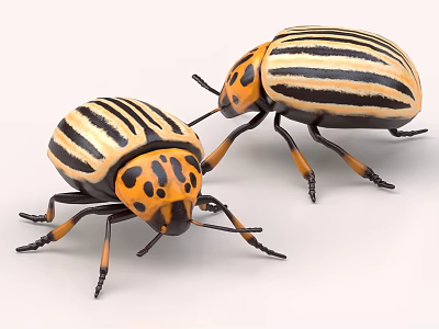 Two Striped Flying Insects With Black Yellow Patterns 3d model