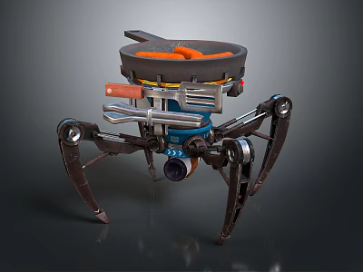 Spider Shaped Multi Functional Household Supplies With Orange Components And Mechanical Legs 3d model