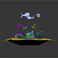 Underwater Scene With Yellow Sand Rocks Seaweed And Swimming Fish