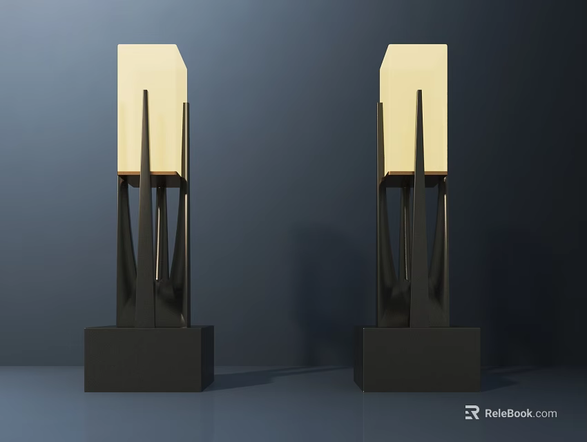 Modern Floor Lamp In Gold And Black With Geometric Base And Rectangular Shade 3d model