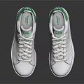 Classic White Sneakers with Green Accents and Comfortable Lace Up Design