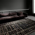 Modern Living Room Interior With Dark Sofa Recessed Lighting And Stylish Patterned Rug
