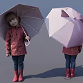 Children in Red Coats and Rain Boots Holding Gray and Pink Pig Shaped Umbrellas