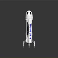 White Weapon Model With Blue Origin Lettering On Yellow Platform And Gray Background 3d model
