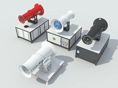 Industrial Equipment Red White Black Mist Sprayers With Base Units And Control Panels 3d model