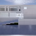 Modern White Building Exterior Design With Minimalist Staircase And Green Trees