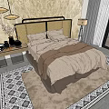 Cozy Double Bed With Woven Headboard Bedding Nightstand Table Lamp And Rug