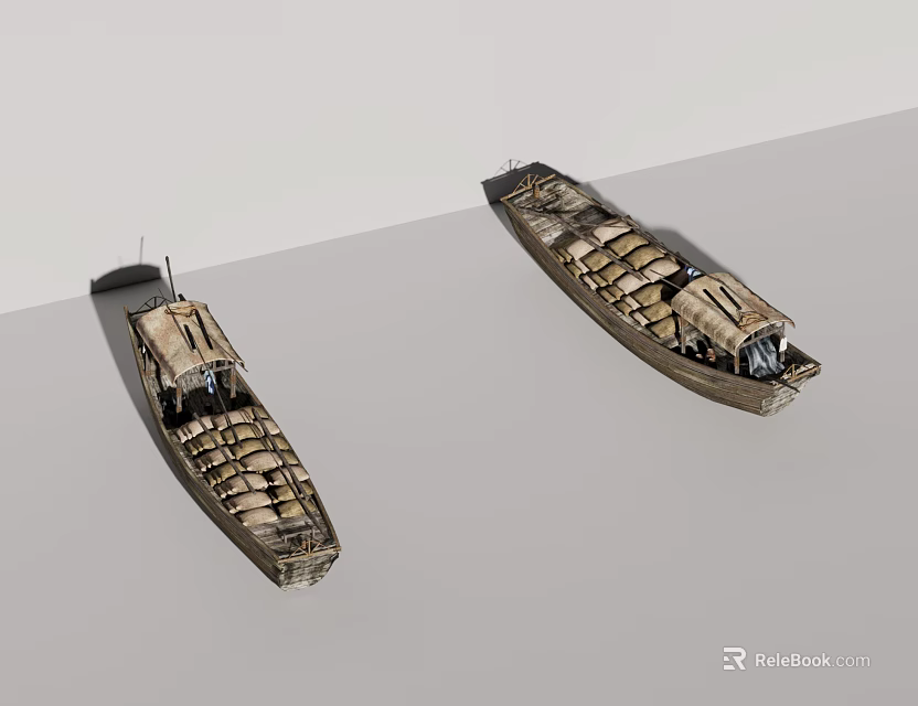 Two Vintage Wooden Boats With Seats And Cabin Interior Structures 3d model 