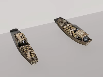 Two Vintage Wooden Boats With Seats And Cabin Interior Structures 3d model