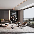 Modern Living Room Interior With Grey Sofas Area Rug Coffee Tables And Stone Wall