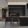 Modern Living Dining Room Interior With Large TV Wall Black Cabinets And Round Ceiling Light 3d model