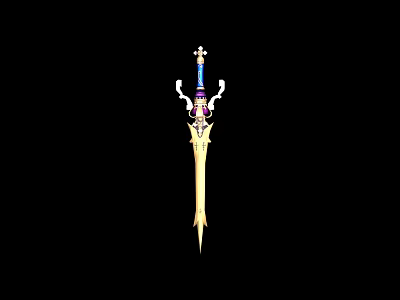 Ornate Fantasy Sword With Golden Blade Purple Blue Accents Intricate Hilt And Elaborate Details 3d model