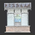 Miniature Model Kiosk With Metal Roof White Walls Red Brick Base And Blue Sign