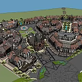 European Style Commercial Street With Plaza Greenery Fountains And Traditional Buildings