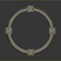 Circular Ancient City Wall Brick Structure With Battlements Red Flags And Yellow Emblems