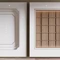 Modern Ceiling Design With White Geometric Patterns And Wooden Grid Panels Featuring Recessed Lighting