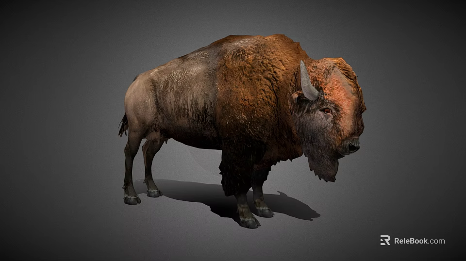 Realistic Brown Buffalo With Thick Fur And Curved Horns Standing Pose 3d model 