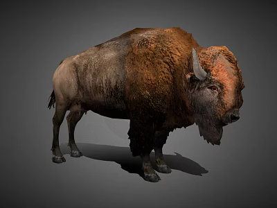 Realistic Brown Buffalo With Thick Fur And Curved Horns Standing Pose 3d model