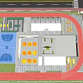 Modern Outdoor Football Field With Red Running Track And Orange Spectator Seats