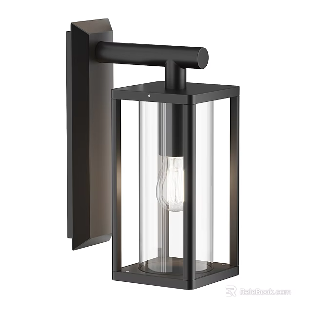 Modern Wall Light with Black Metal Frame and Clear Glass Shade for Home Decor 3d model 