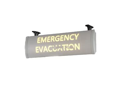 Illuminated Emergency Evacuation Pendant Light with Clear Lettering and Hanging Design 3d model