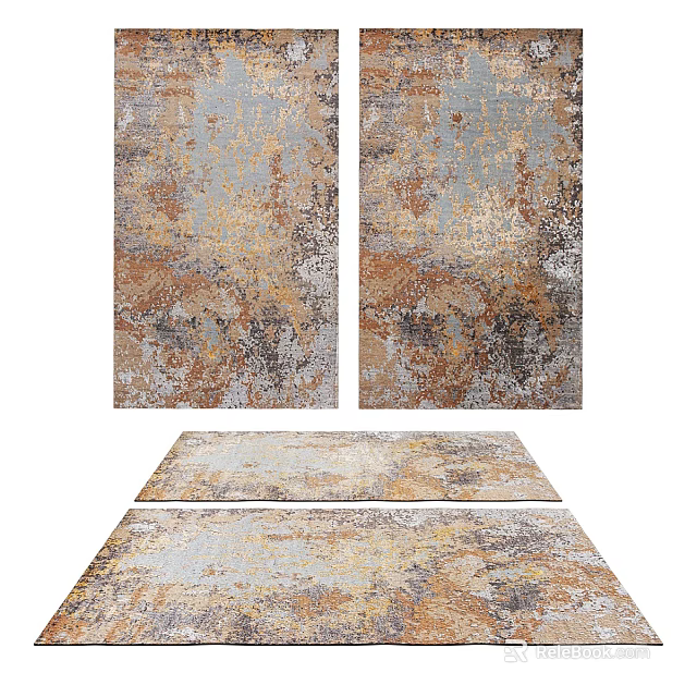 Stylish Square Rugs with Abstract Gray Brown Beige Vintage Texture Patterns 3d model