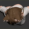 Anime Game Character With Cat Ears Brown Hair Blue Eyes Wearing White Cat Design Shirt