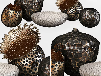 Decorative Ornament Set with Textured Metallic and White Ceramic Pieces for Modern Home Interior Decoration 3d model