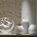 Chinese Style Decorative Ornament Set With Dragon Shaped Sculpture And Blue Golden Edge Vases