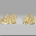 Two Golden Plant Sculptures Suspended On Light Background With Shadows