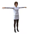 Woman in White Coat and Skirt with Black Stockings and Shoes Arms Outstretched