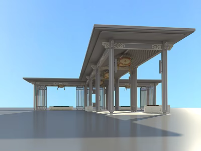 Modern Outdoor Pergola Design With Traditional Carvings White Columns And Hanging Lanterns 3d model