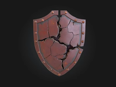 Medieval Shield Weapon Old Cracked Design With Metal Rivets And Brown Surface 3d model