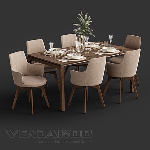 Dining table and chair combination 3d model