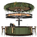 Modern Bar Interior Design With Circular Structure Green Plants Wine Racks And Bar Stools