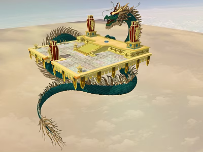 Traditional Elegant Floating Dragon Platform With Golden Decorations In Cloudy Sky 3d model