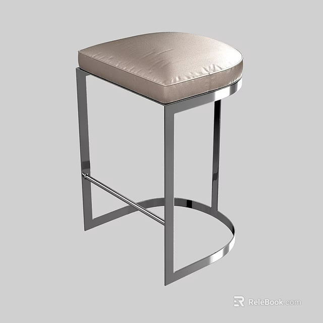 Elegant Modern Stool With Chrome Metal Frame And Soft Padded Seat 3d model 