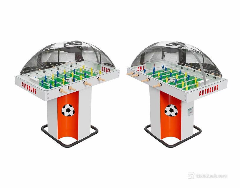 Recreation Equipment Foosball Tables Featuring Transparent Dome Soccer Ball Design On Orange White Base 3d model 
