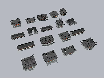 Traditional Chinese Ancient Architecture Models With Classic Tiled Roofs And Various Styles 3d model