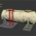 Industrial Rusty Cylindrical Tank With Ladder And Two Circular Openings On Concrete Base